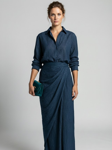 Elara Button-Down Shirt & Maxi Skirt Set