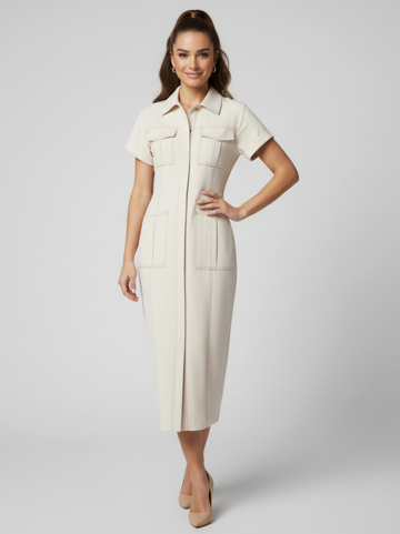 Elara Pleated Denim Midi Dress