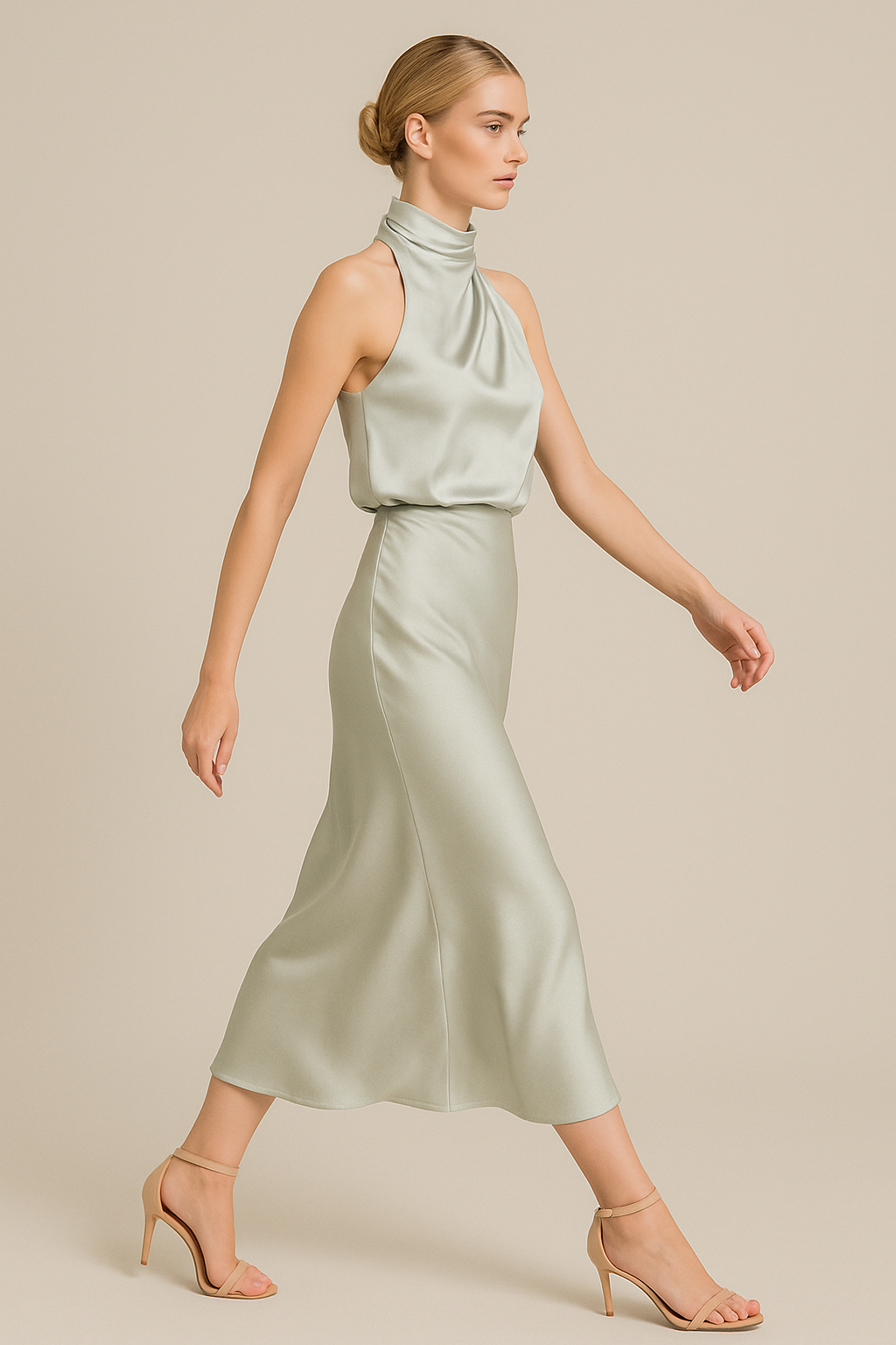 One-Shoulder Drape Midikleid