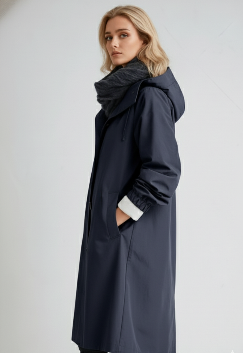 Oversized geknöpfter Trenchcoat mit Kapuze