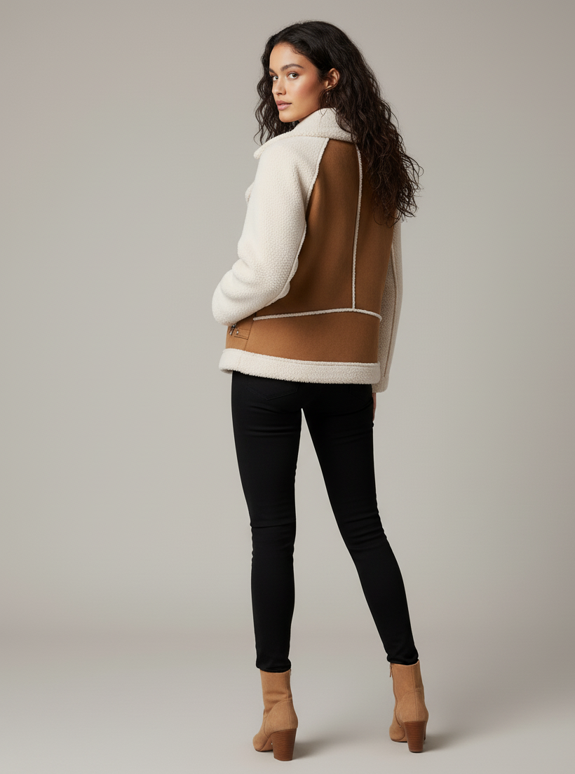 Oversize-Zip-Lammfelljacke