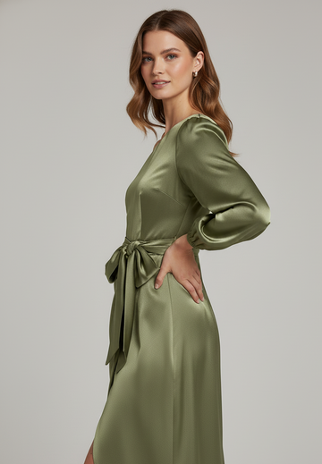 One-Shoulder Satin Tie Dress