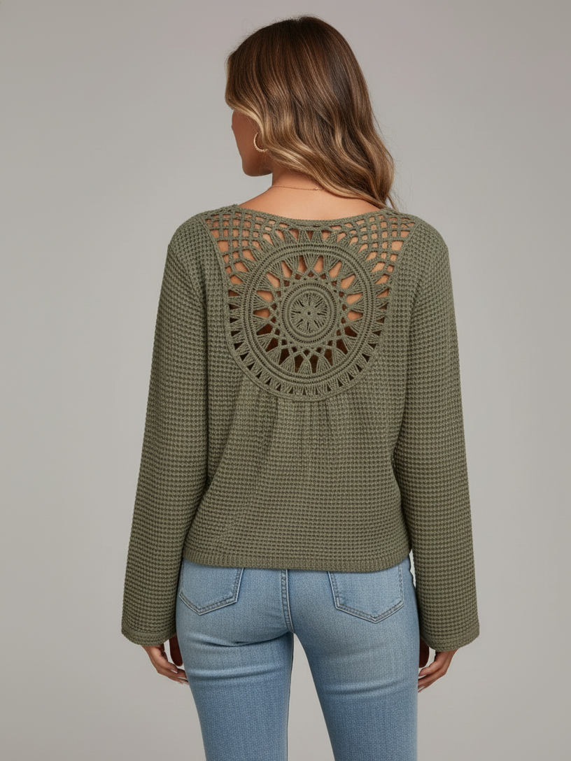 Stricktop mit offenem Rücken und Mandala-Detail