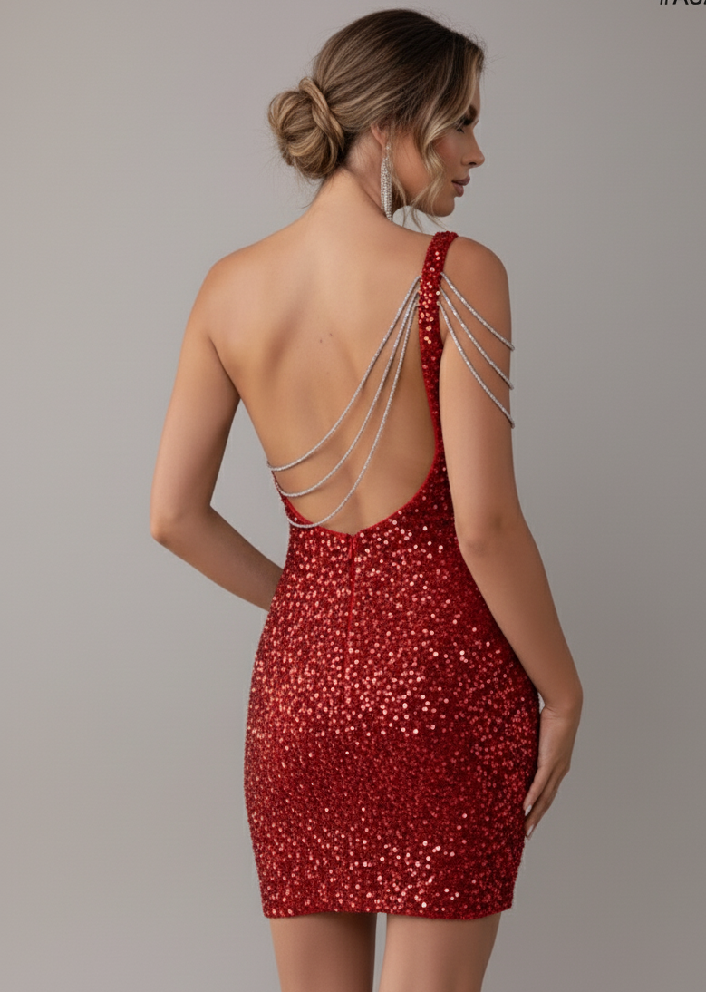 One-Shoulder Sequin Mini Dress