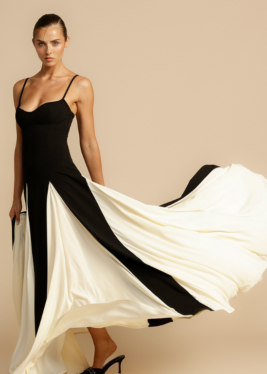 Rochie Maxi A-Line cu petice tip Colorblock