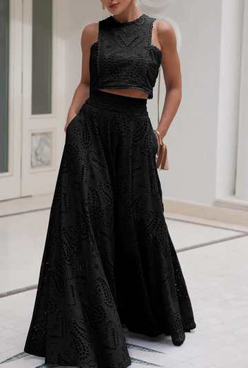 Embroidered Lace Crop Top Set
