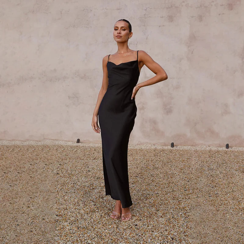 Cowl Neck Satin Slip Dress