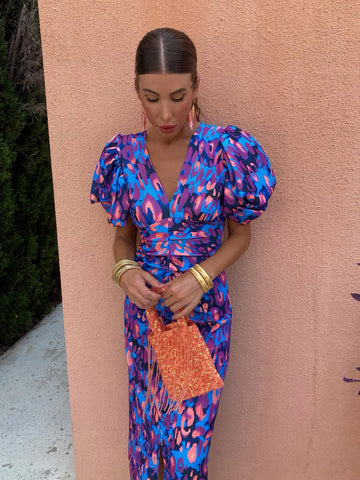 Bold Puff Sleeve Print Dress