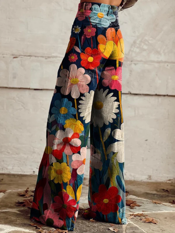 High Waist Colorblock Wide Leg Pants