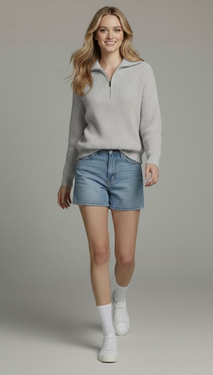 Quarter Zip High Neck Sweatshirt