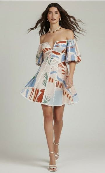 Printed Linen Mini Dress
