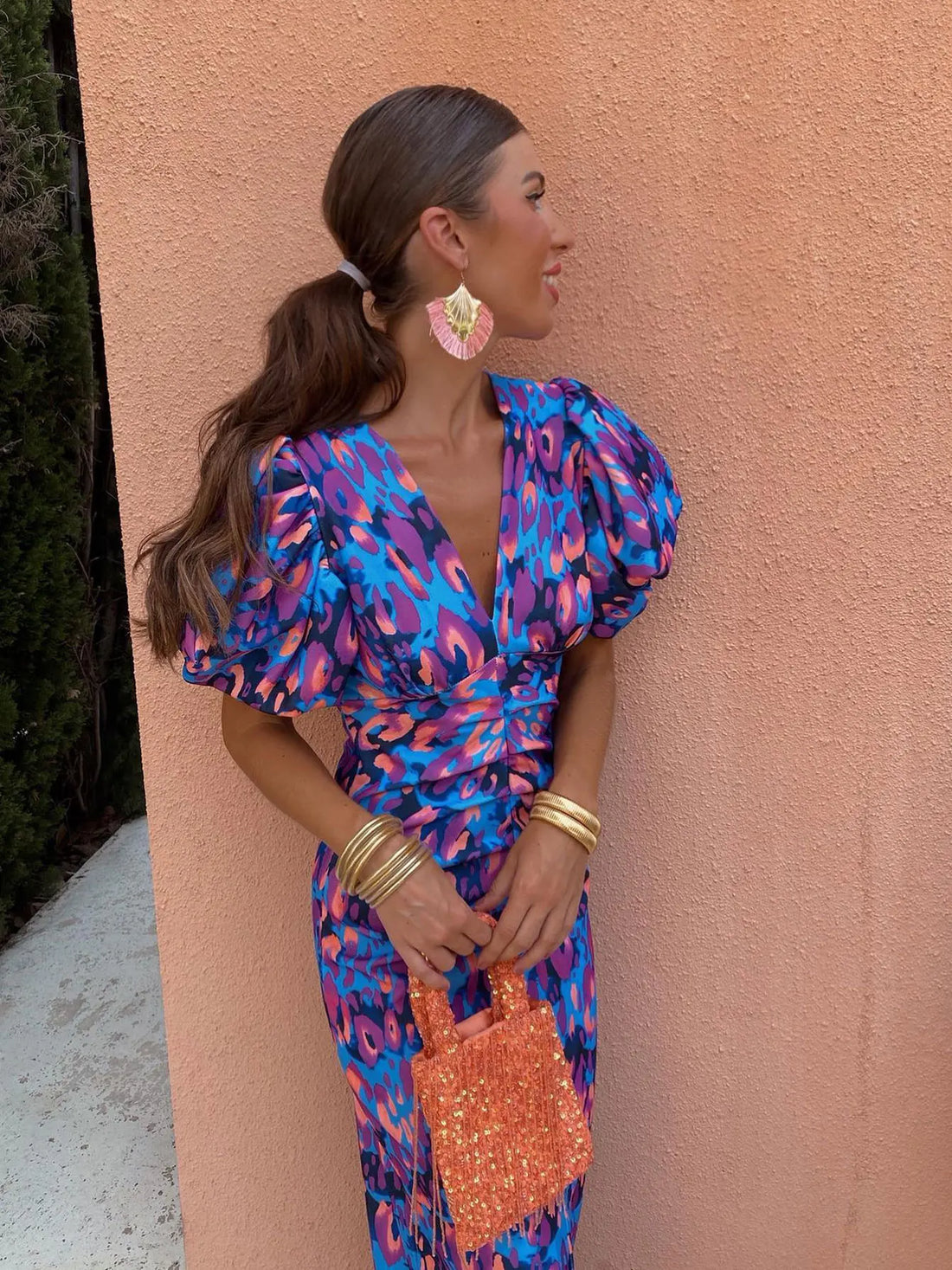 Bold Puff Sleeve Print Dress
