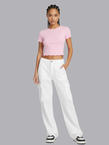 Adjustable Waist Straight Leg Cargo Pants
