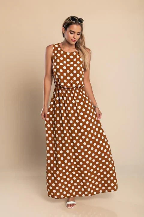 Ärmelloses Polka-Dot-Maxikleid