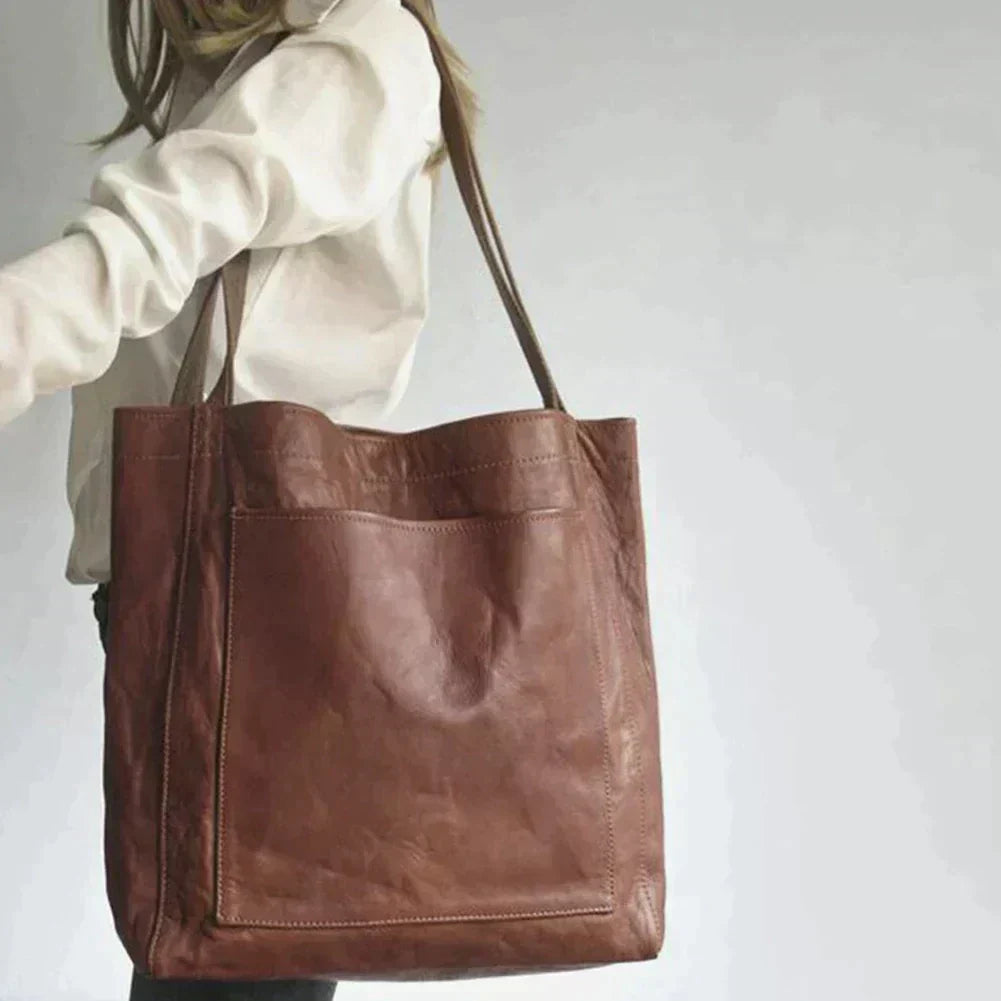 Übergroße Leder-Einkaufstasche mit Taschen