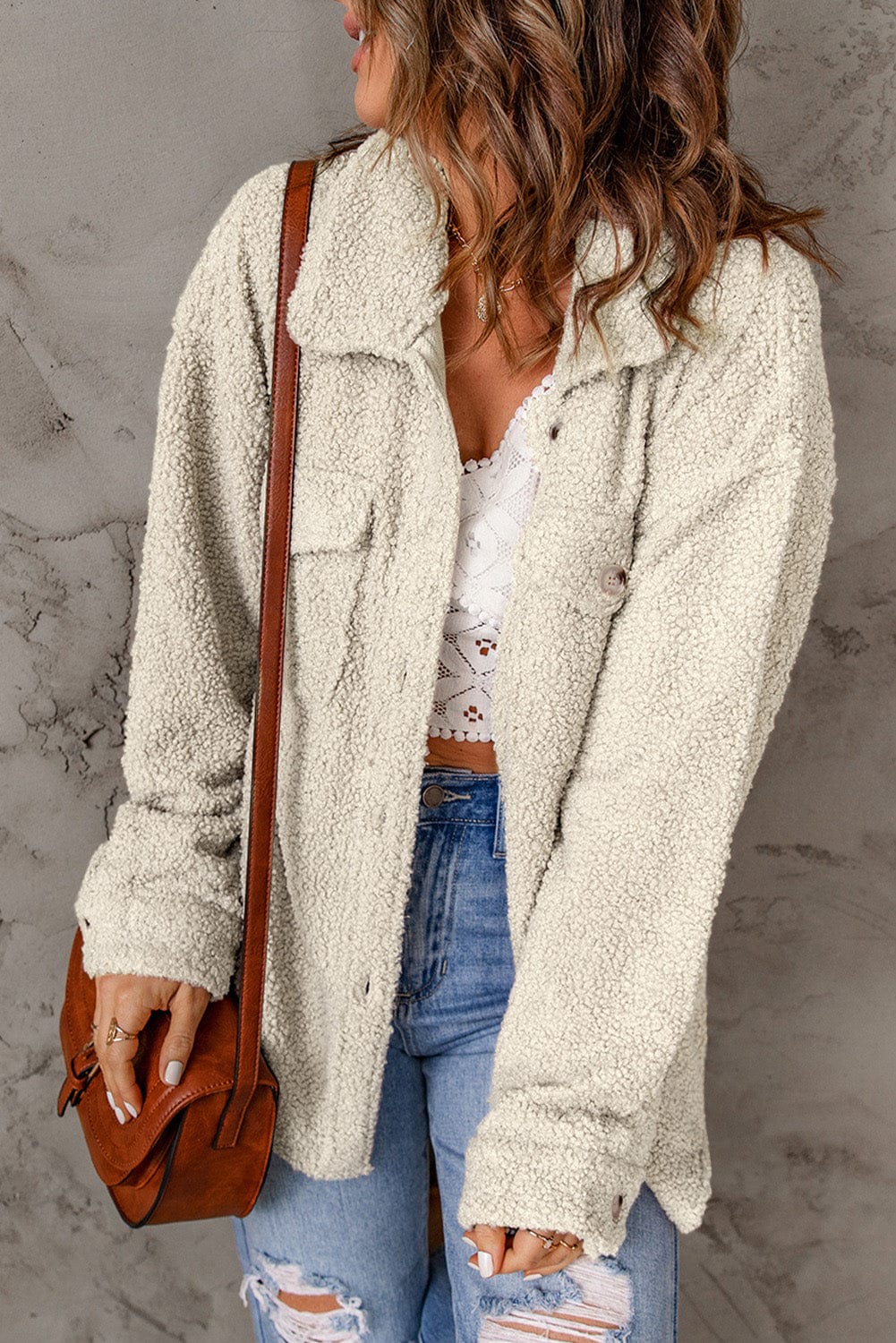 Ivory Textured Button-Up Shacket